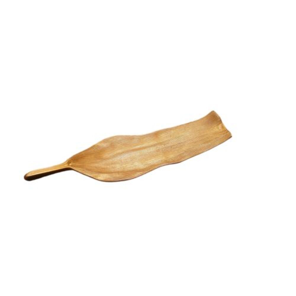 Decortive‎ 19" Gold Metal Banana Leaf Tray